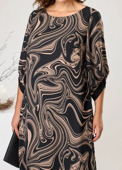 Women Fashion Casual Plus Size Graphic Printed Round Neck Dress