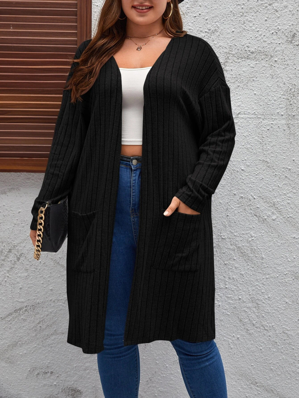 Women Fashion Casual Plus Size Long Sleeve Cardigan Knitted Jacket
