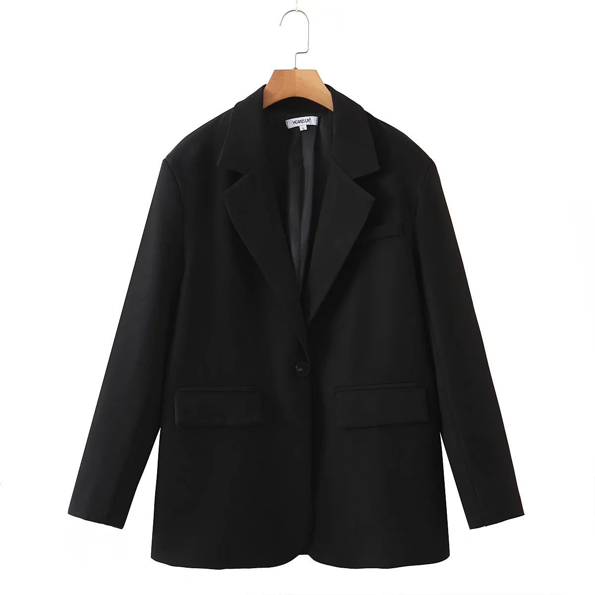 Chaqueta blazer informal holgada de manga larga de color liso para mujer