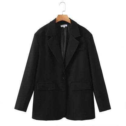 Chaqueta blazer informal holgada de manga larga de color liso para mujer