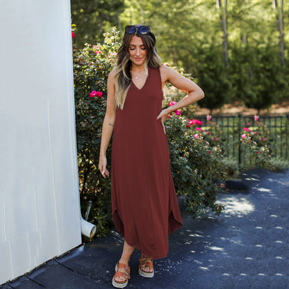 Summer Women'S Solid Color Casual V-Neck Sleeveless Tank Dress