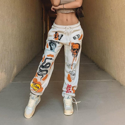 Women Fashion Casual Halloween Printing Brushed Jogger Pants