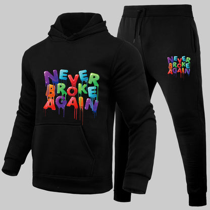 Conjunto deportivo informal con capucha y pantalones deportivos con estampado de letras para pareja