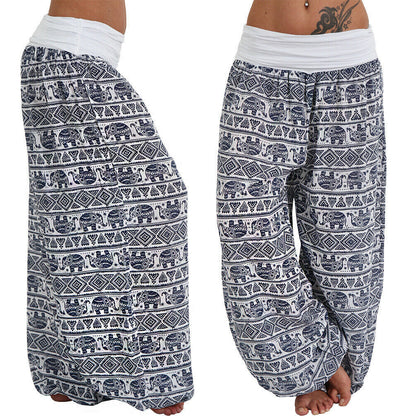 Women Casual Loose Printed High Waist Plus Size Wide Leg Pants