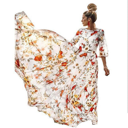 Women Casual Fashion Printed Swing Chiffon Maxi Dress