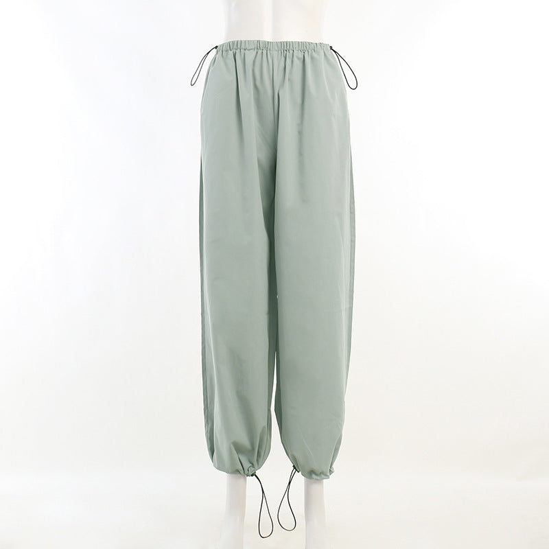 Women Solid Color High Waist Elastic Loose Casual Fashion Pants