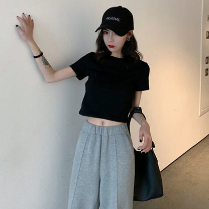Camisetas casuales de manga corta de color liso para mujer