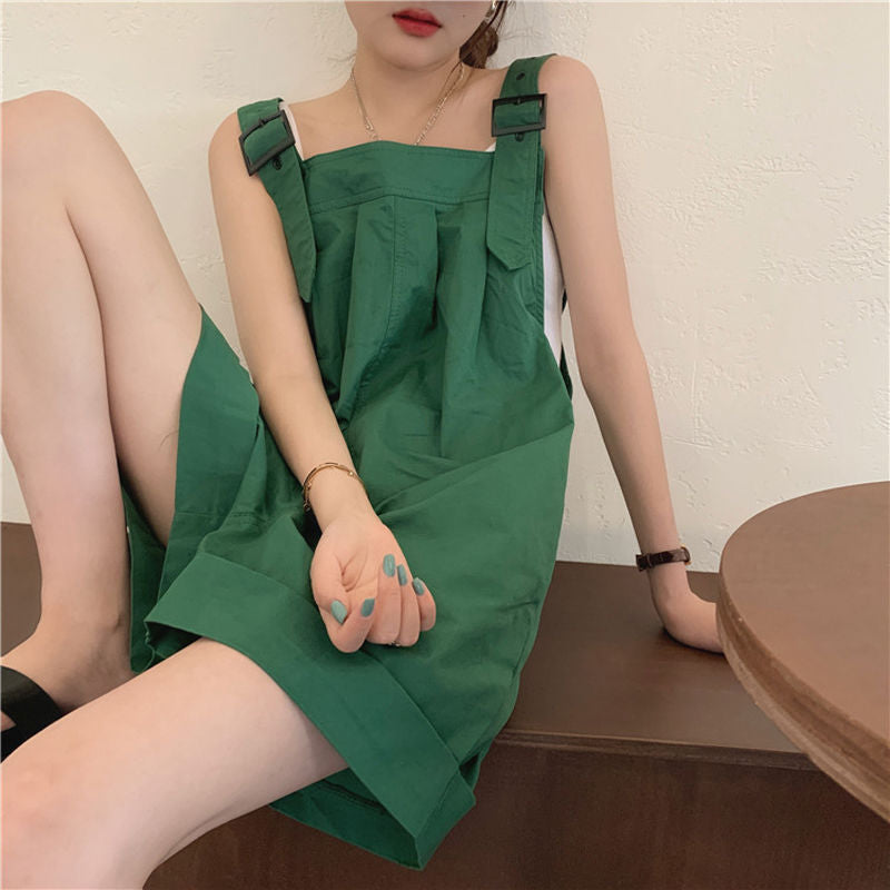 Women Summer Solid Color Casual Edgy Loose Overalls