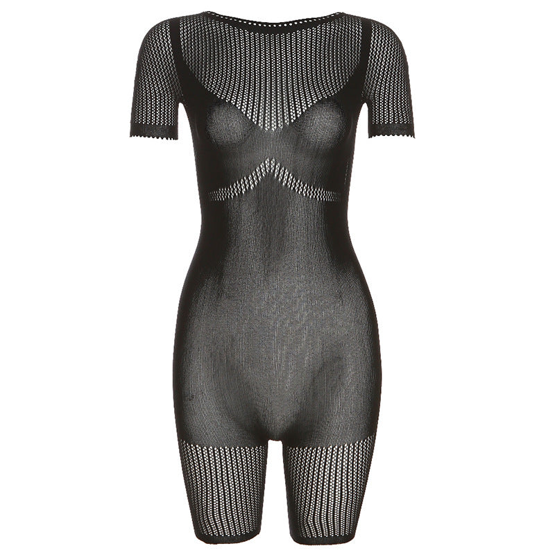 Women'S Casual Sexy Knitted Hollow See-Through Tight High-Waist Rompers