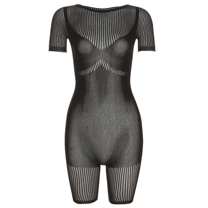 Women'S Casual Sexy Knitted Hollow See-Through Tight High-Waist Rompers