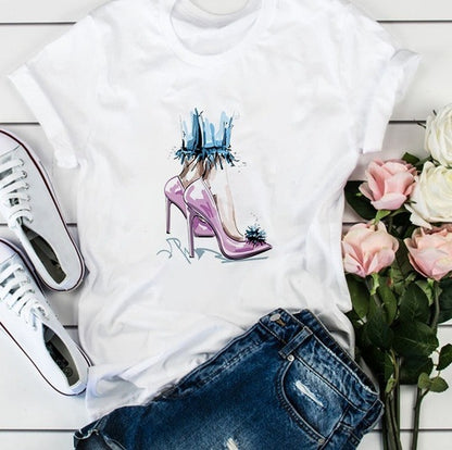 Camiseta holgada informal de manga corta con estampado floral para mujer