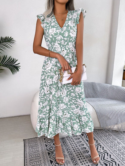 Vestido de fiesta floral con orejeras de madera, informal y de moda para mujer