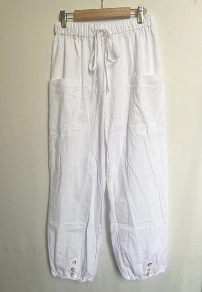 Plus Size Casual Women Loose High Waist Button Cotton Cropped Pants