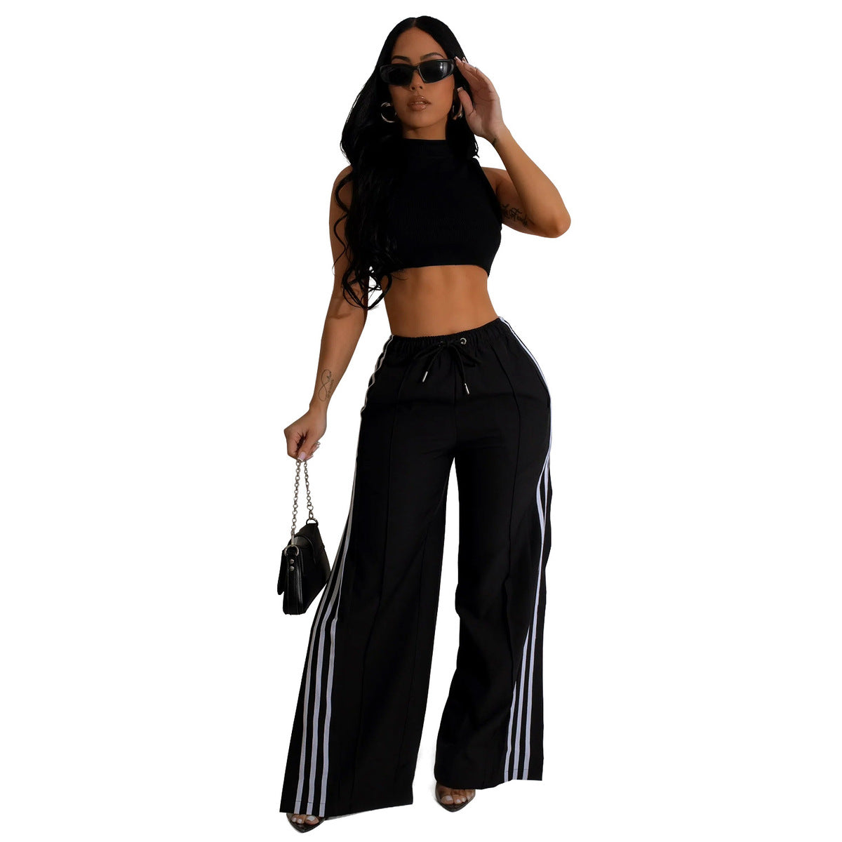 Pantalones casuales de color liso con abertura para mujer