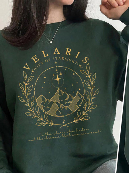 Women Simple Casual Letter Dashan Print Round Neck Long Sleeve Sweatshirt