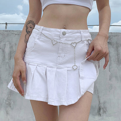 Women Fashion Casual Pleated Stretch Denim Skirt