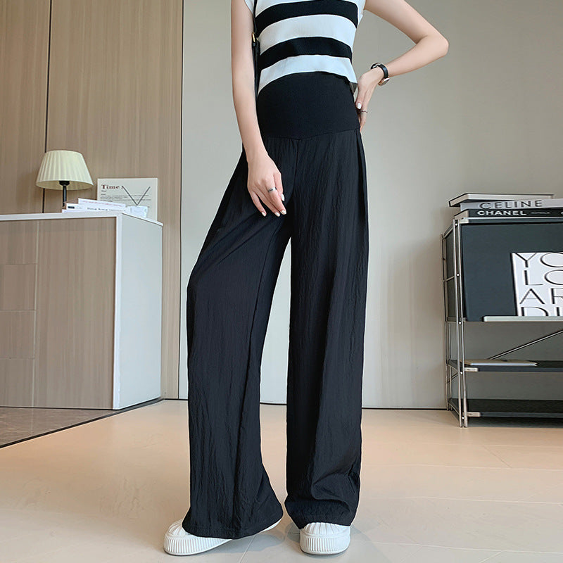 Pregnant Women Casual Solid Color Thin High-Waisted Wide Leg Pants