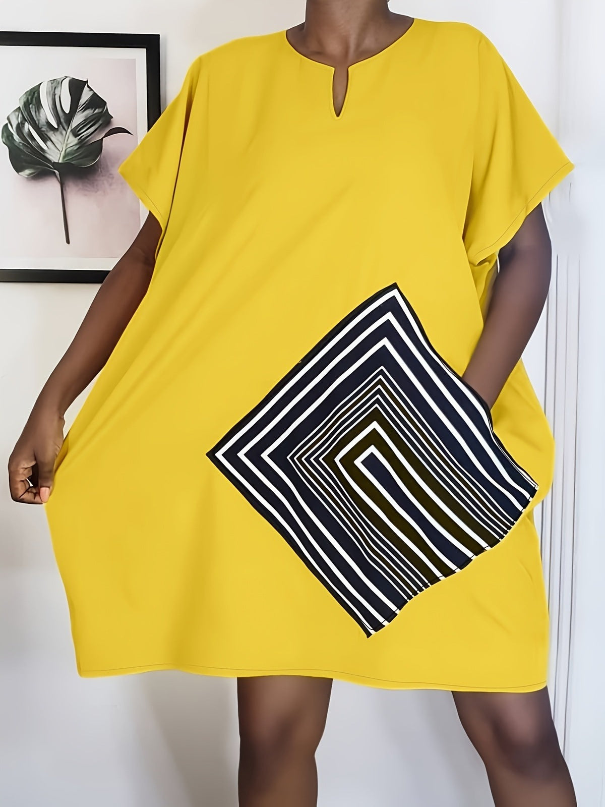 Women Fashion Casual Plus Size Stripe Printed Short Sleeve Dress