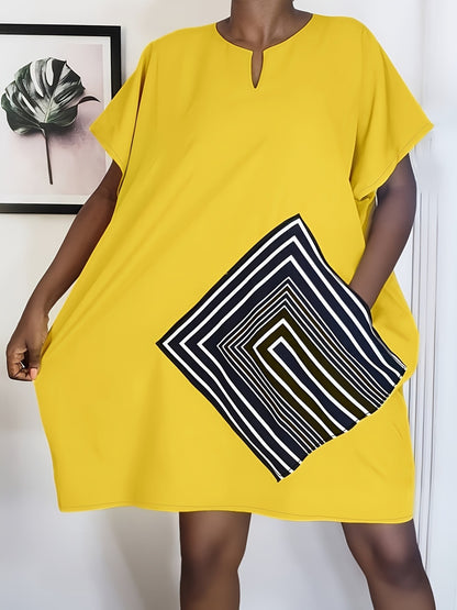 Women Fashion Casual Plus Size Stripe Printed Short Sleeve Dress