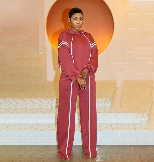 Conjunto de dos piezas de sudadera con capucha irregular a rayas informales para mujer