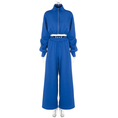 Women Fashion Casual Long Sleeve Top And Wide Leg Pants Sport Set