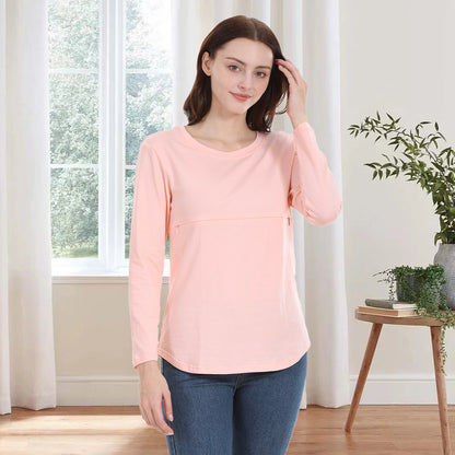 Camiseta informal de algodón de manga larga con cremallera para mujer embarazada y lactante