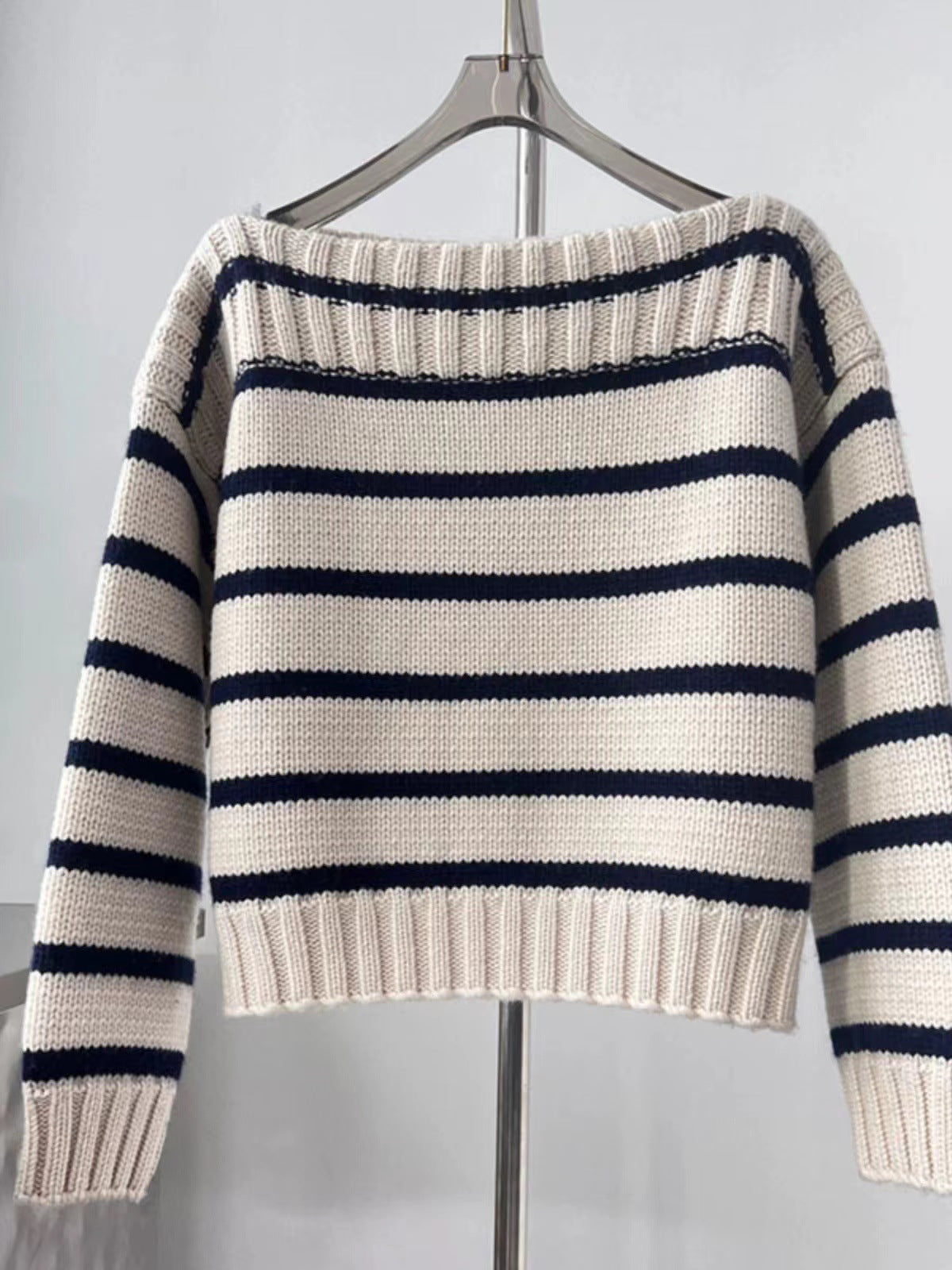 Suéter de punto corto con cuello barco informal de moda de invierno para mujer