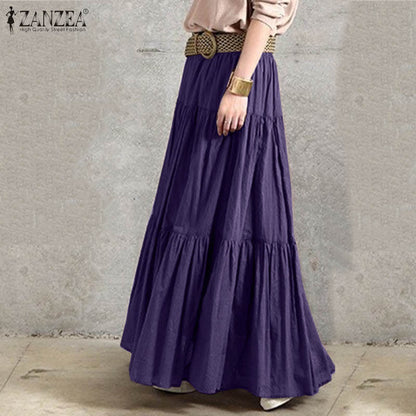 Women Casual Solid Color Pleated Loose Skirt