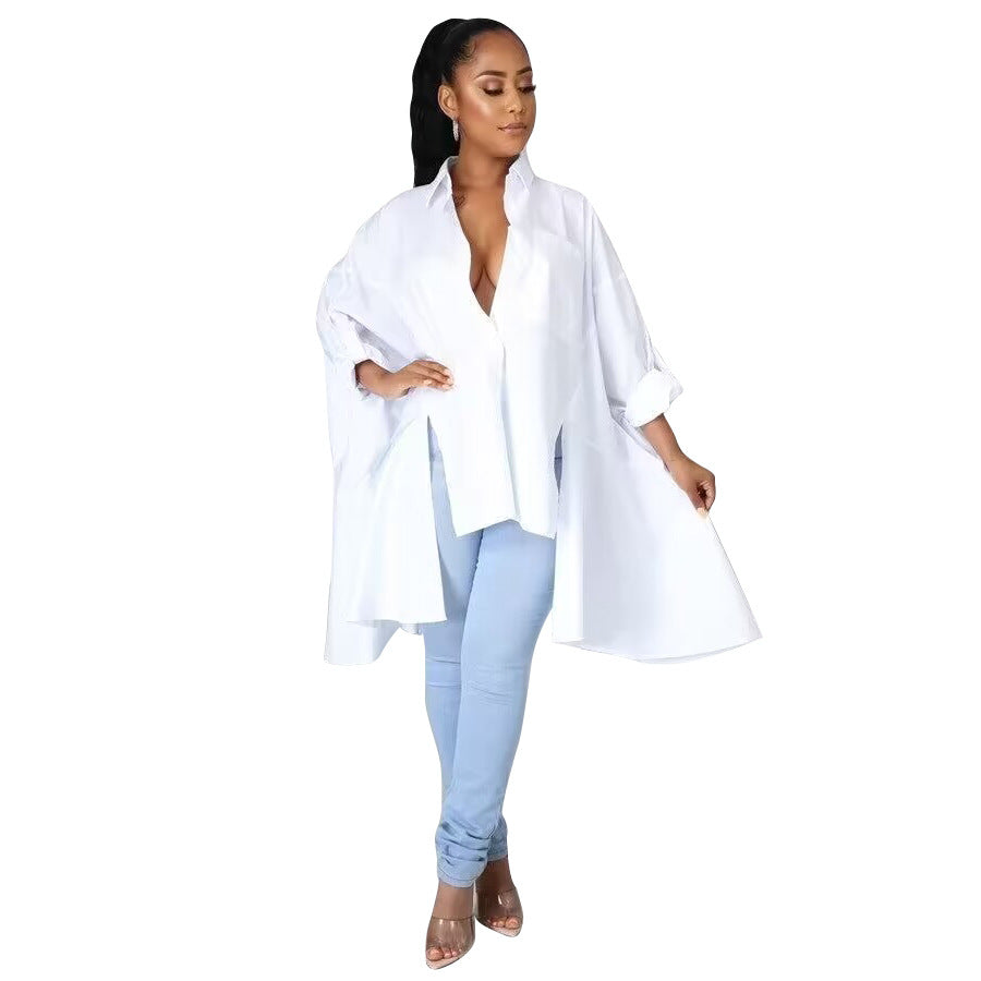 Yz1319 Women'S Fashion Casual Dolman Sleeve Irregular Shirt Dress