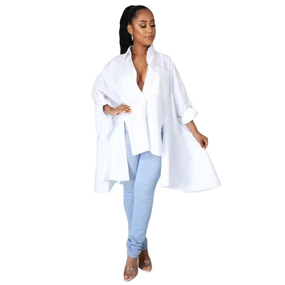 Yz1319 Women'S Fashion Casual Dolman Sleeve Irregular Shirt Dress