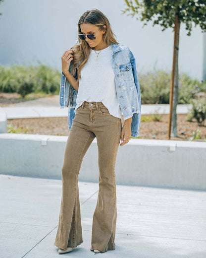 Vaqueros de pierna ancha ajustados informales de cintura alta de color liso para mujer