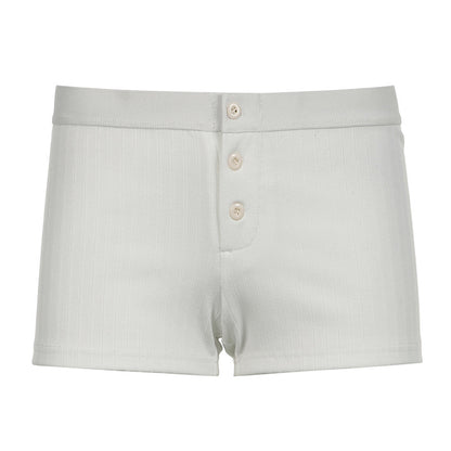 Women Simple Casual Three-Button Pit-Strip Knitted Shorts