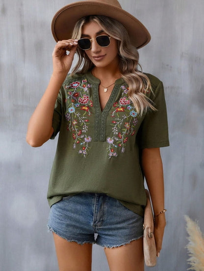 Blusas casuales con bordado de encaje para mujer
