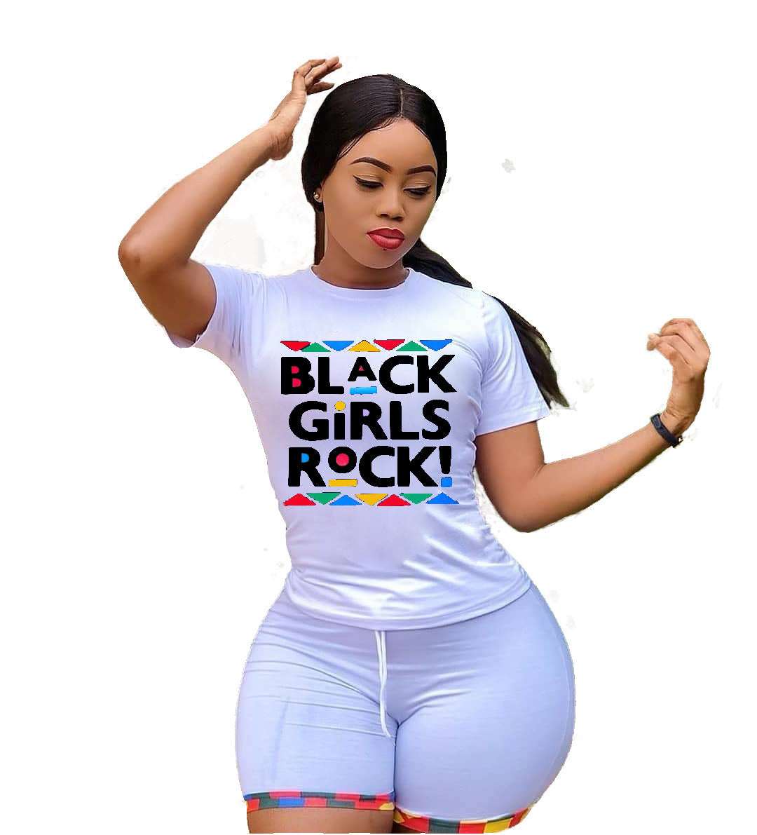 Fashion Women'S Alphabet Printing Round Neck Short Sleeve T-Shirt Casual Shorts Set