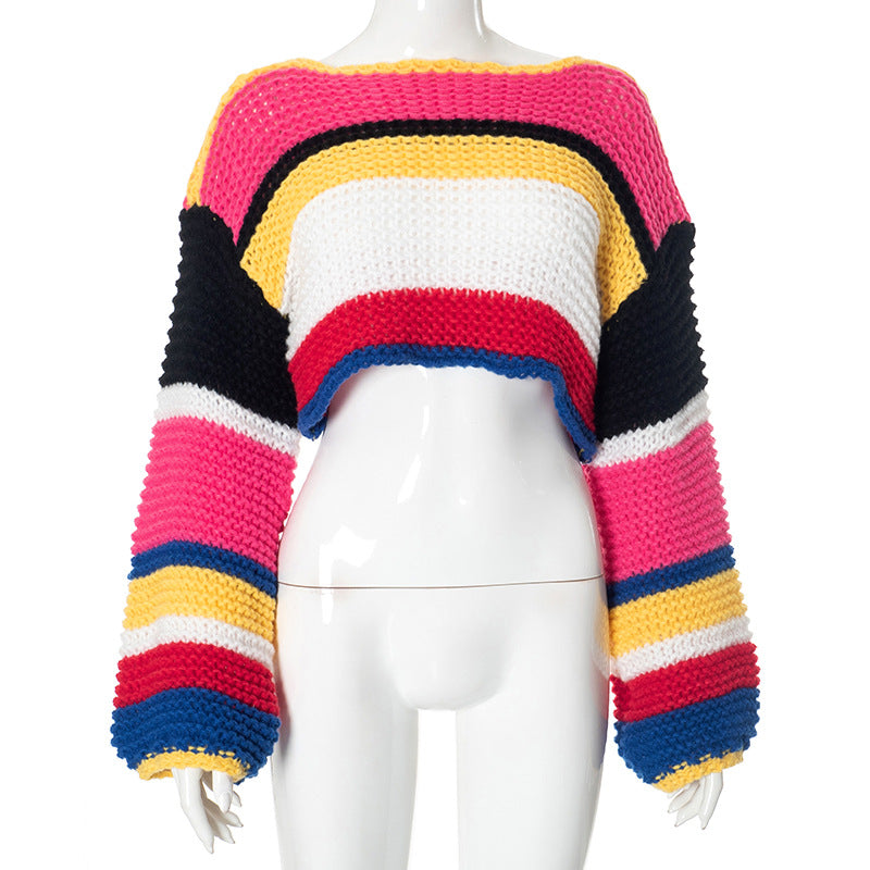 Women Fashion Casual Stripe Multicolour Long Sleeve Knitted Sweater
