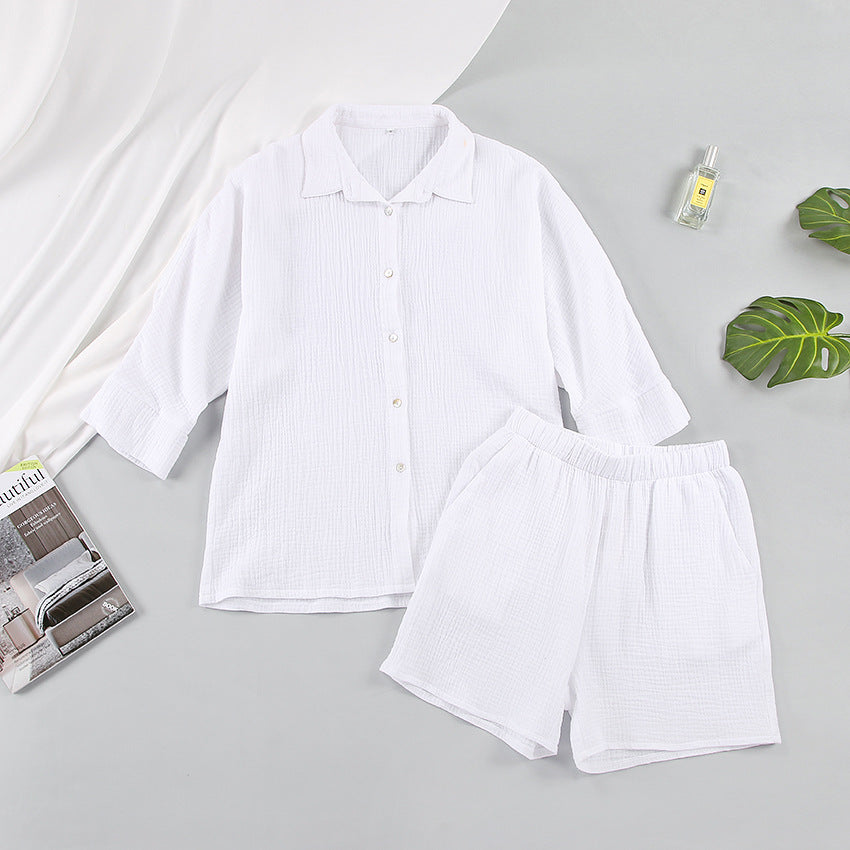 Conjunto de pijama para mujer, de color liso, informal, de manga larga y pantalones cortos para el hogar