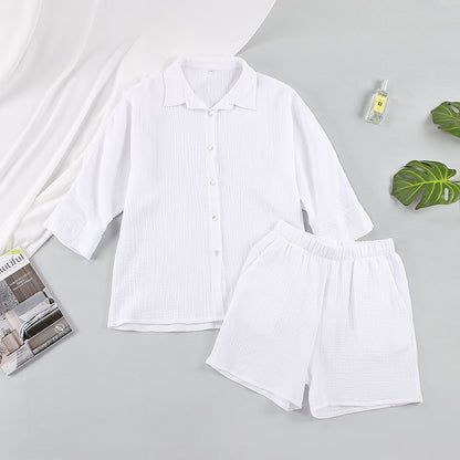 Conjunto de pijama para mujer, de color liso, informal, de manga larga y pantalones cortos para el hogar