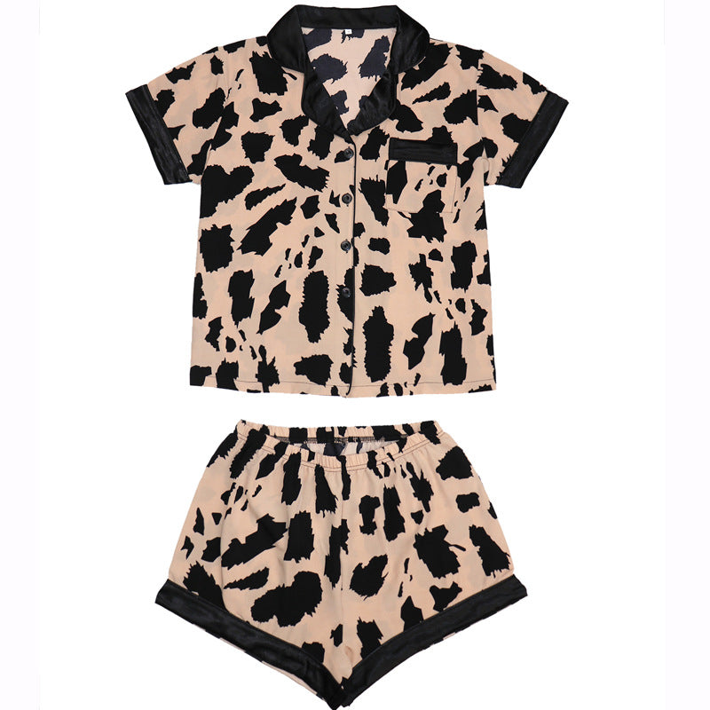 Conjunto de pijama informal holgado con estampado de lunares para mujer, de seda, de manga corta y pantalones cortos para el hogar