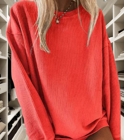 Women Fashion Casual Loose Solid Color Round Neck Long Sleeve Knitted Sweatshirt