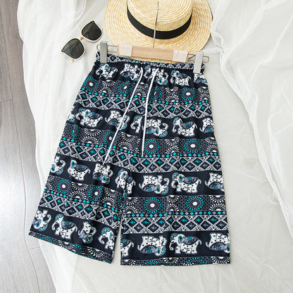 Women Retro Casual Elephant Print Loose Shorts