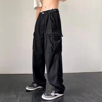 Women Fashion Casual Solid Color Loose Cargo Pants