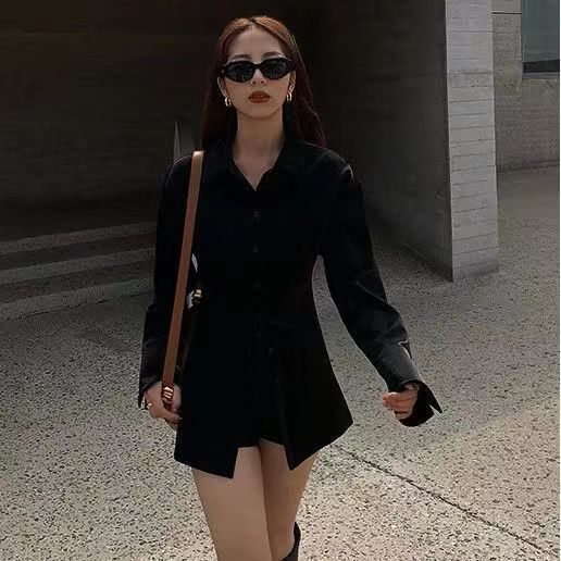 Blusa informal de manga larga con solapa y color liso para mujer
