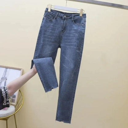 Vaqueros rectos, rotos, holgados e informales de cintura alta para mujer