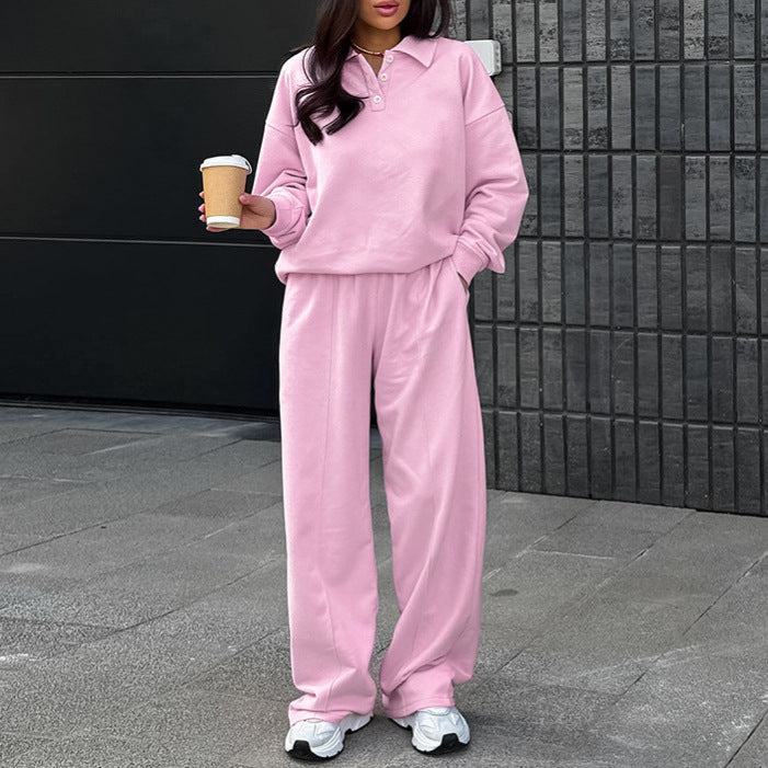 Conjunto informal de dos piezas con forro polar de color liso para mujer