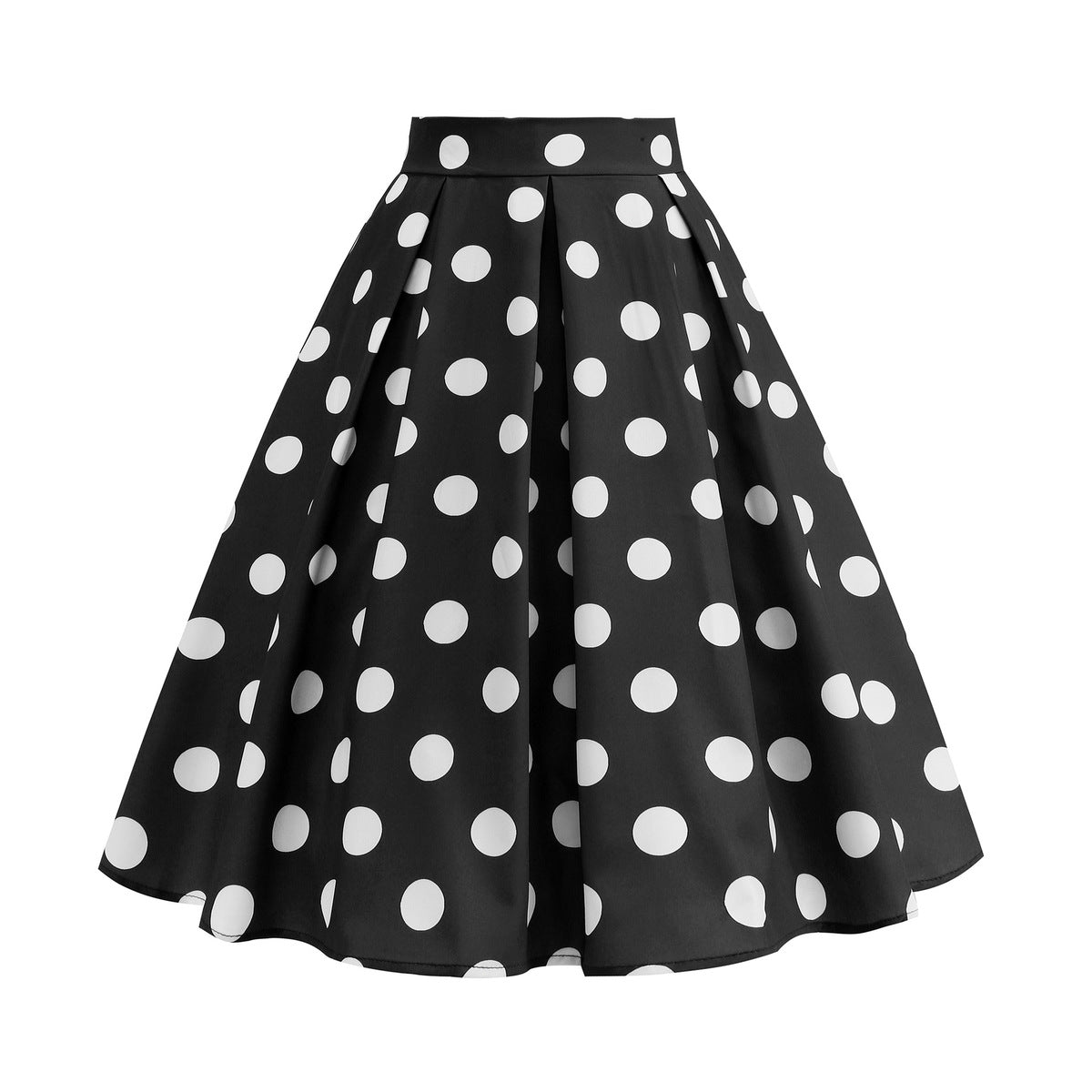 Women Fashion Casual Polka Dot Print Pleated Waist Skirt