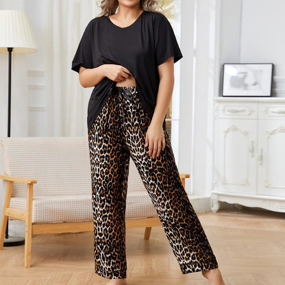 Conjunto de pijama informal de leopardo de talla grande para mujer