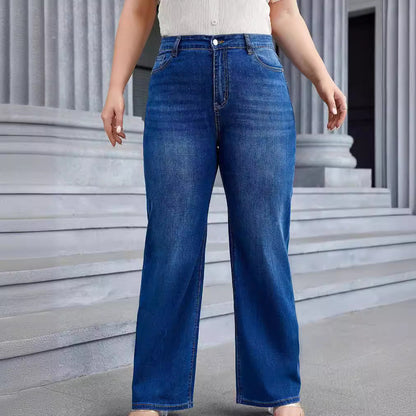 Vaqueros de pierna ancha de talla grande informales a la moda para mujer