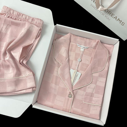 Conjunto de pijama informal con estampado a cuadros para mujer, con mangas y pantalones con solapa