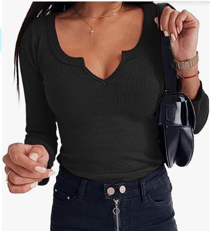 Camiseta informal de cuello en U profundo para mujer, color liso, sin mangas