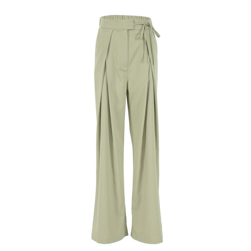 Pantalones casuales de cintura alta holgados de color sólido a la moda para mujer